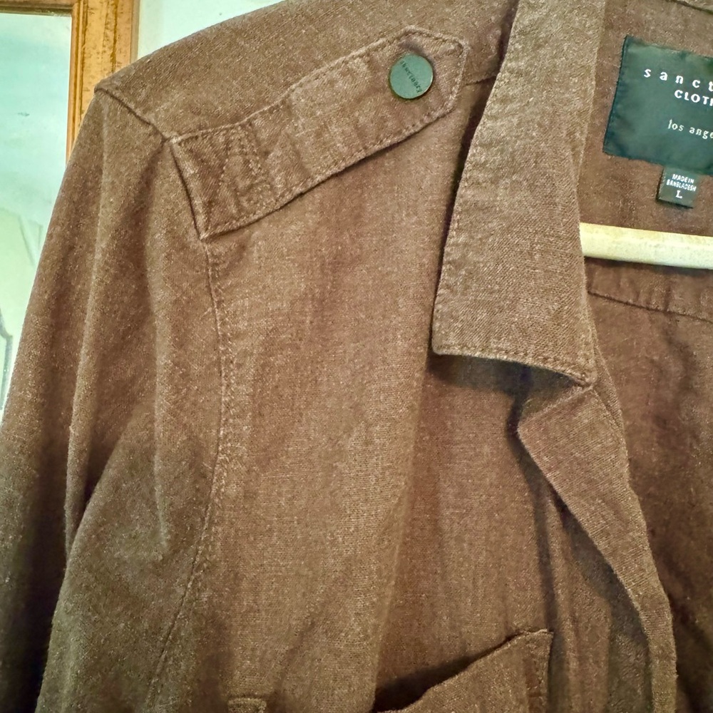 Sanctuary Utility Washed Linen or Linen Blend Jacket Size Large Dark Olive Green - Picture 4 of 9